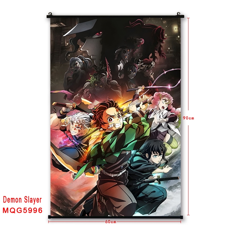 Demon Slayer Kimets Anime black Plastic rod Cloth painting Wall Scroll 60X90CM MQG-5996