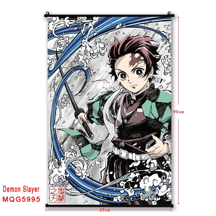 Demon Slayer Kimets Anime black Plastic rod Cloth painting Wall Scroll 60X90CM MQG-5995