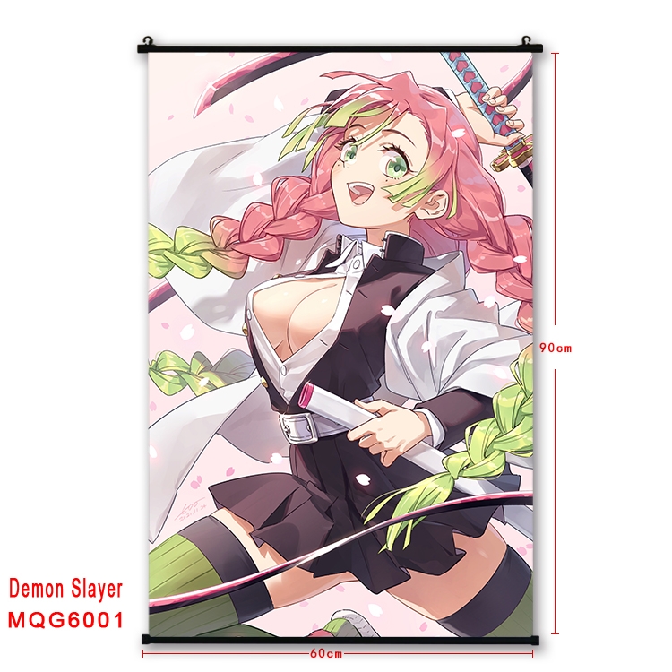 Demon Slayer Kimets Anime black Plastic rod Cloth painting Wall Scroll 60X90CM MQG-6001