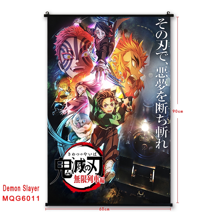 Demon Slayer Kimets Anime black Plastic rod Cloth painting Wall Scroll 60X90CM MQG-6011