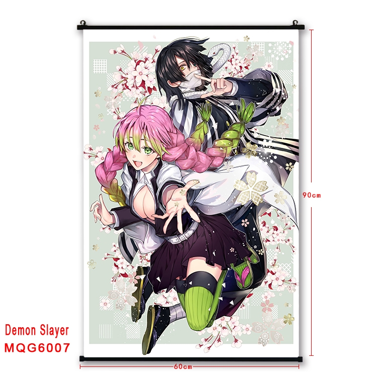 Demon Slayer Kimets Anime black Plastic rod Cloth painting Wall Scroll 60X90CM  MQG-6007