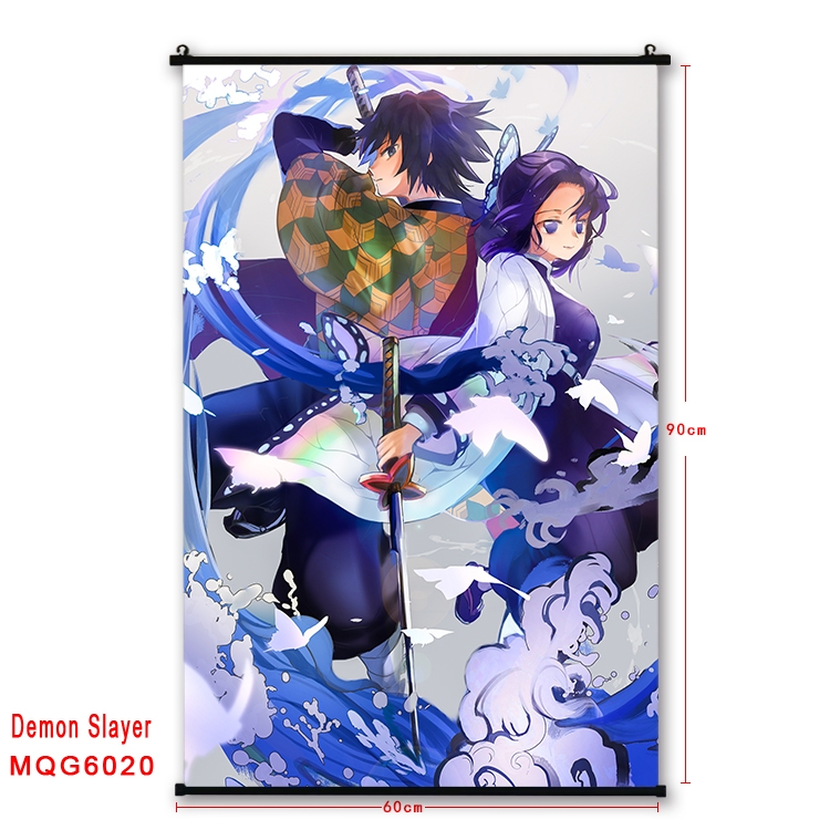 Demon Slayer Kimets Anime black Plastic rod Cloth painting Wall Scroll 60X90CM  MQG-6020