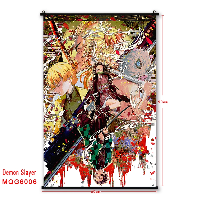 Demon Slayer Kimets Anime black Plastic rod Cloth painting Wall Scroll 60X90CM MQG-6006