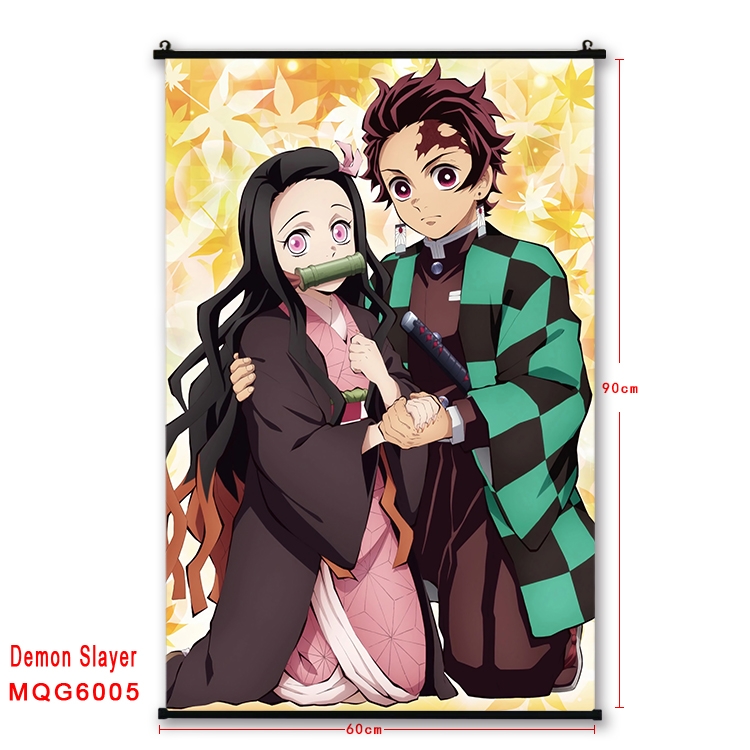 Demon Slayer Kimets Anime black Plastic rod Cloth painting Wall Scroll 60X90CM MQG-6005