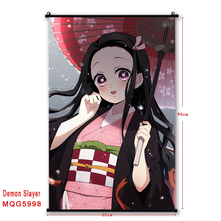 Demon Slayer Kimets Anime black Plastic rod Cloth painting Wall Scroll 60X90CM MQG-5998