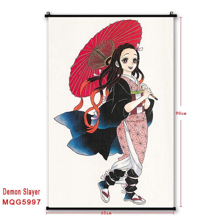 Demon Slayer Kimets Anime black Plastic rod Cloth painting Wall Scroll 60X90CM  MQG-5997