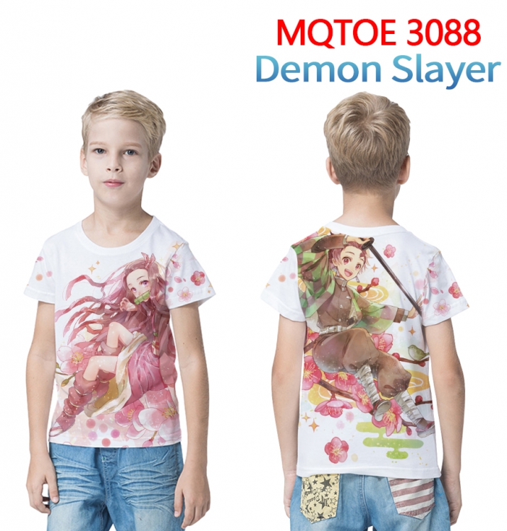 Demon Slayer Kimets full-color printed short-sleeved T-shirt 60 80 100 120 140 160 6 sizes for children MQTOE088