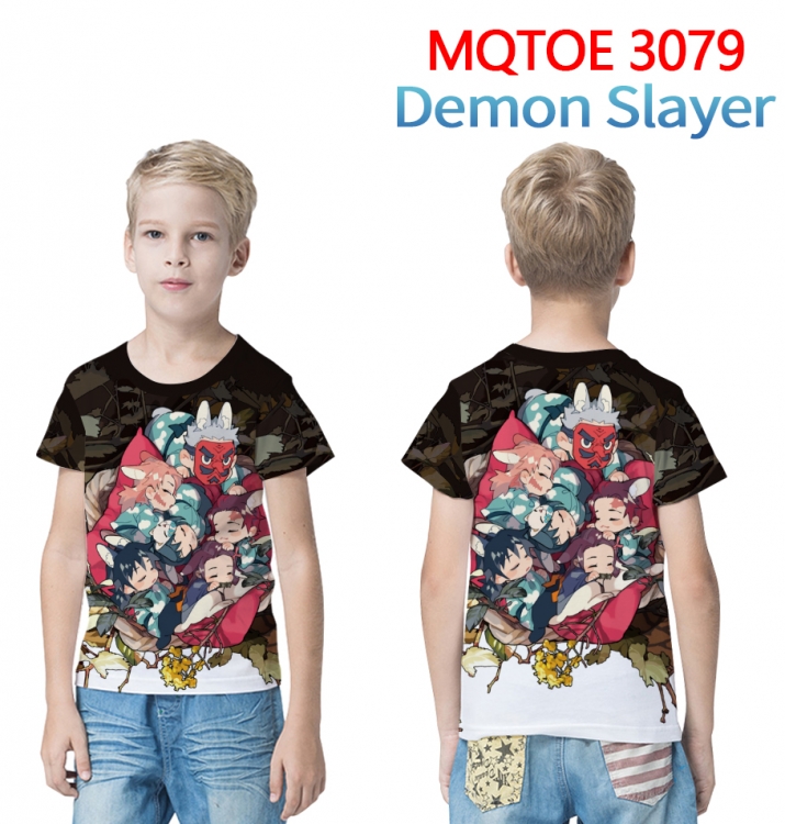 Demon Slayer Kimets full-color printed short-sleeved T-shirt 60 80 100 120 140 160 6 sizes for children MQTOE079