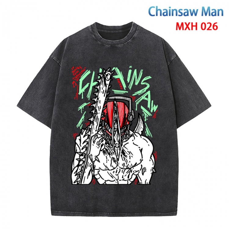 Chainsaw man Anime peripheral pure cotton washed and worn T-shirt from S to 4XL  MXH-026