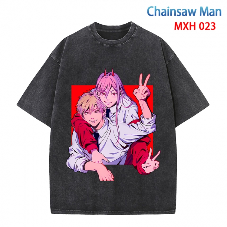 Chainsaw man Anime peripheral pure cotton washed and worn T-shirt from S to 4XL  MXH-023