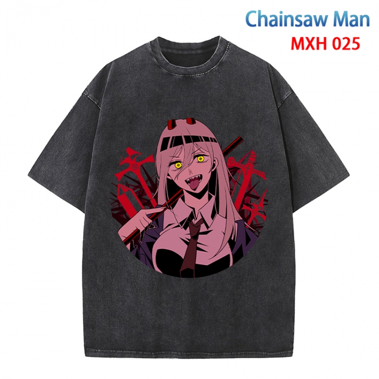 Chainsaw man Anime peripheral pure cotton washed and worn T-shirt from S to 4XL MXH-025