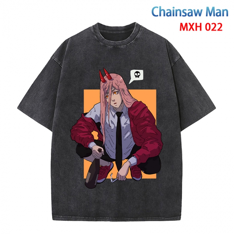 Chainsaw man Anime peripheral pure cotton washed and worn T-shirt from S to 4XL MXH-022