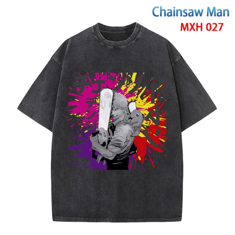 Chainsaw man Anime peripheral pure cotton washed and worn T-shirt from S to 4XL MXH-027