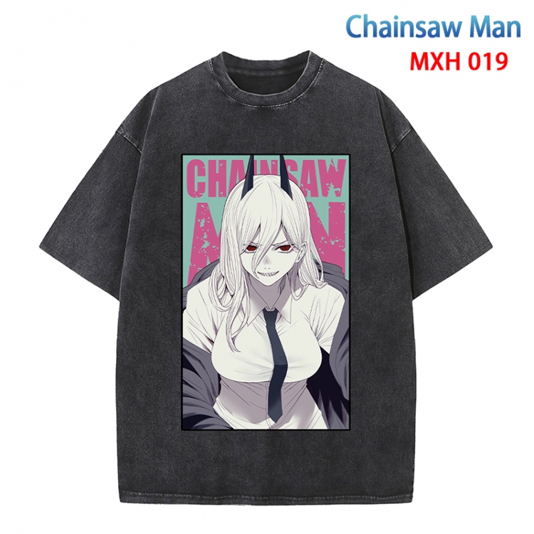 Chainsaw man Anime peripheral pure cotton washed and worn T-shirt from S to 4XL  MXH-019