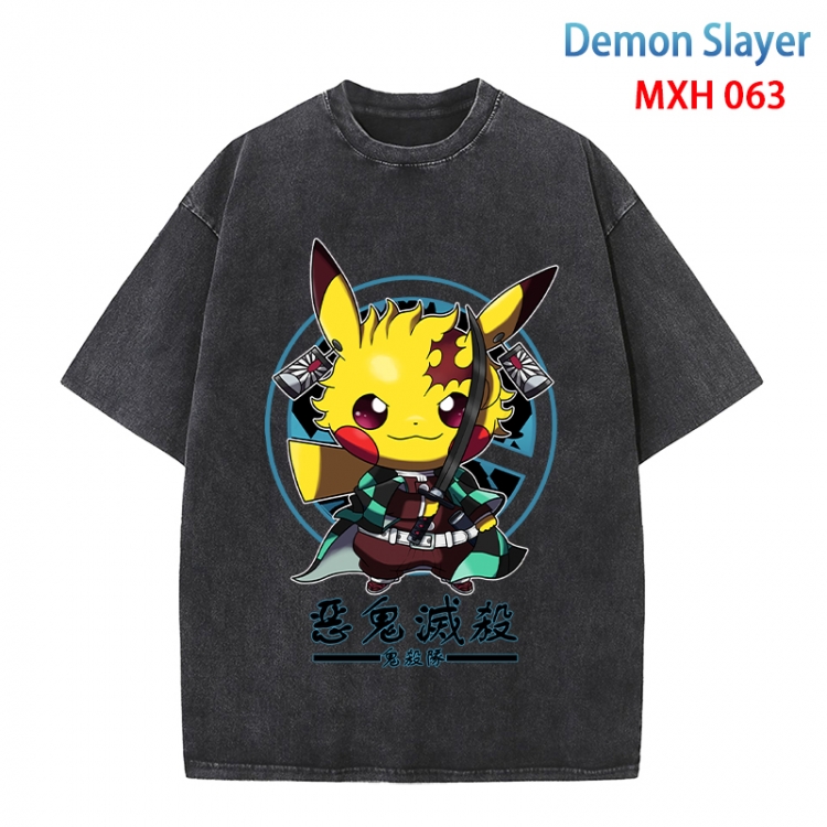 Demon Slayer Kimets Anime peripheral pure cotton washed and worn T-shirt from S to 4XL MXH-063