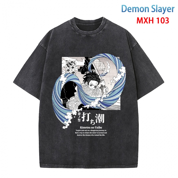 Demon Slayer Kimets Anime peripheral pure cotton washed and worn T-shirt from S to 4XL MXH-103