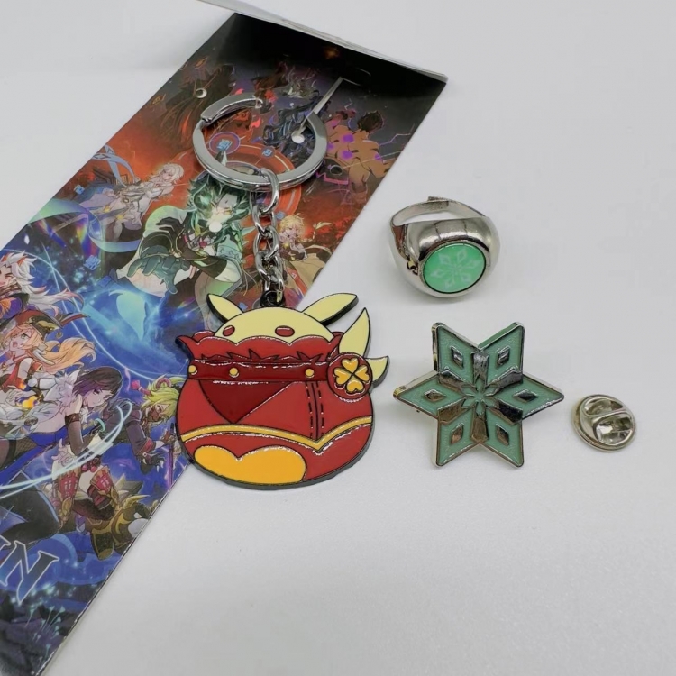 Genshin Impact Anime Peripheral Ring Necklace Keychain set of 3  5010