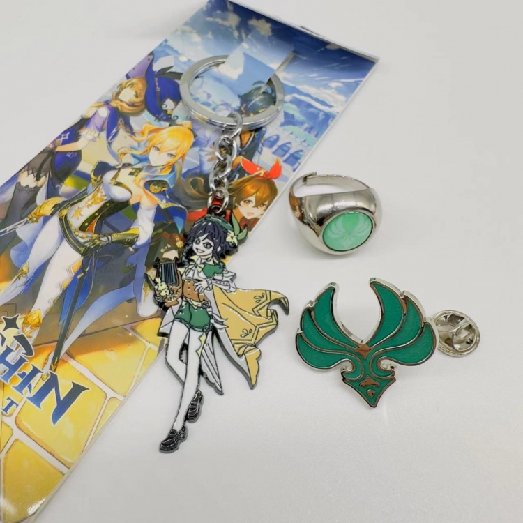 Genshin Impact Anime Peripheral Ring Necklace Keychain set of 3