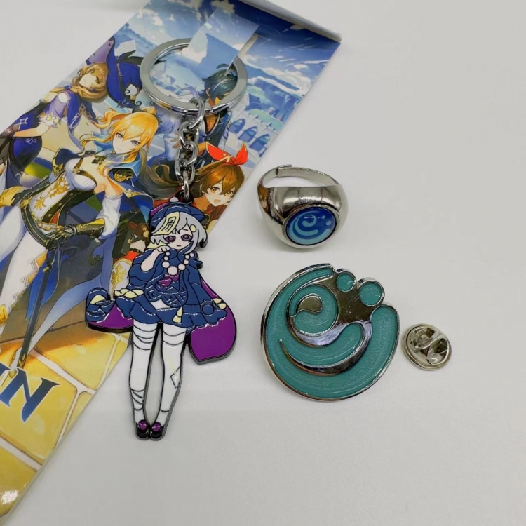 Genshin Impact Anime Peripheral Ring Necklace Keychain set of 3