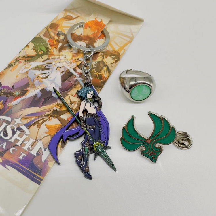 Genshin Impact Anime Peripheral Ring Necklace Keychain set of 3