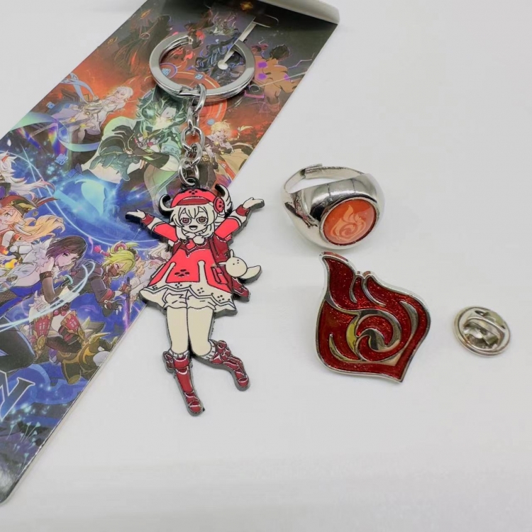 Genshin Impact Anime Peripheral Ring Necklace Keychain set of 3