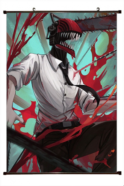 Chainsaw man Anime black Plastic rod Cloth painting Wall Scroll 60X90CM  D3-103