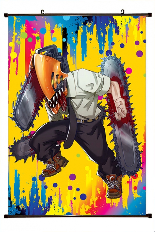 Chainsaw man Anime black Plastic rod Cloth painting Wall Scroll 60X90CM D3-90