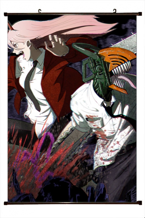 Chainsaw man Anime black Plastic rod Cloth painting Wall Scroll 60X90CM D3-135