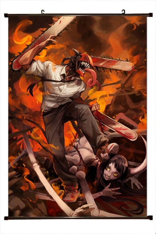 Chainsaw man Anime black Plastic rod Cloth painting Wall Scroll 60X90CM D3-124