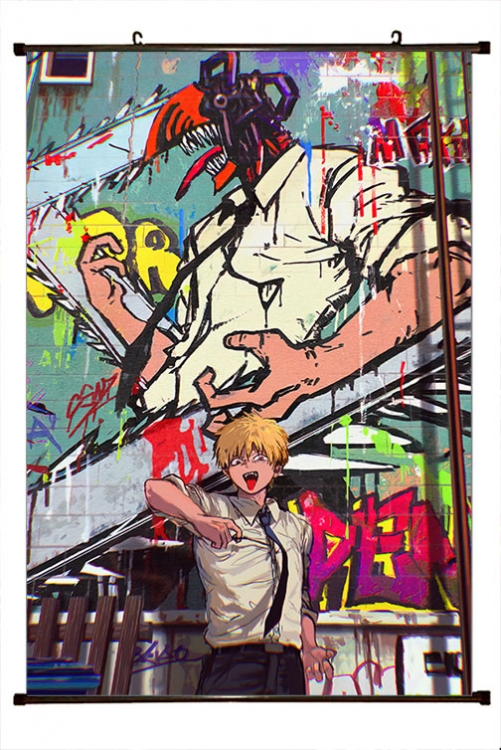 Chainsaw man Anime black Plastic rod Cloth painting Wall Scroll 60X90CM  D3-104