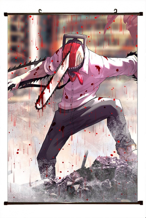 Chainsaw man Anime black Plastic rod Cloth painting Wall Scroll 60X90CM D3-105