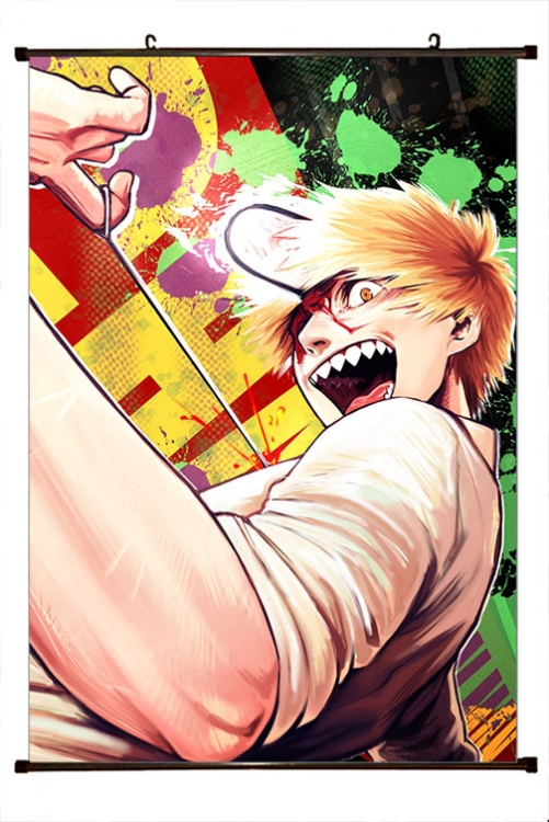 Chainsaw man Anime black Plastic rod Cloth painting Wall Scroll 60X90CM  D3-85