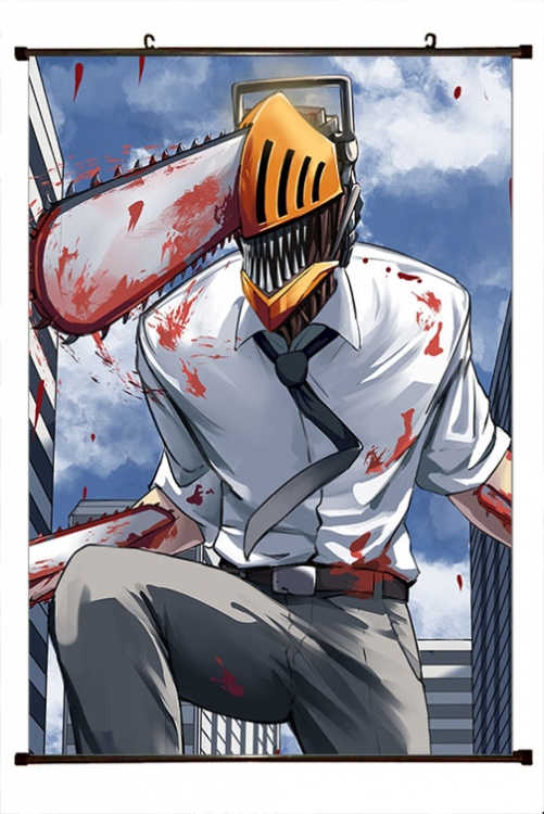 Chainsaw man Anime black Plastic rod Cloth painting Wall Scroll 60X90CM  D3-116