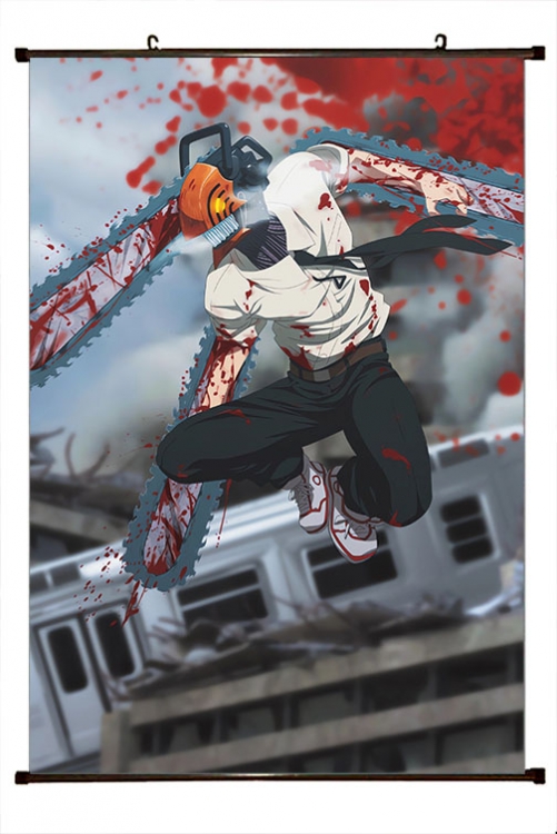 Chainsaw man Anime black Plastic rod Cloth painting Wall Scroll 60X90CM D3-110