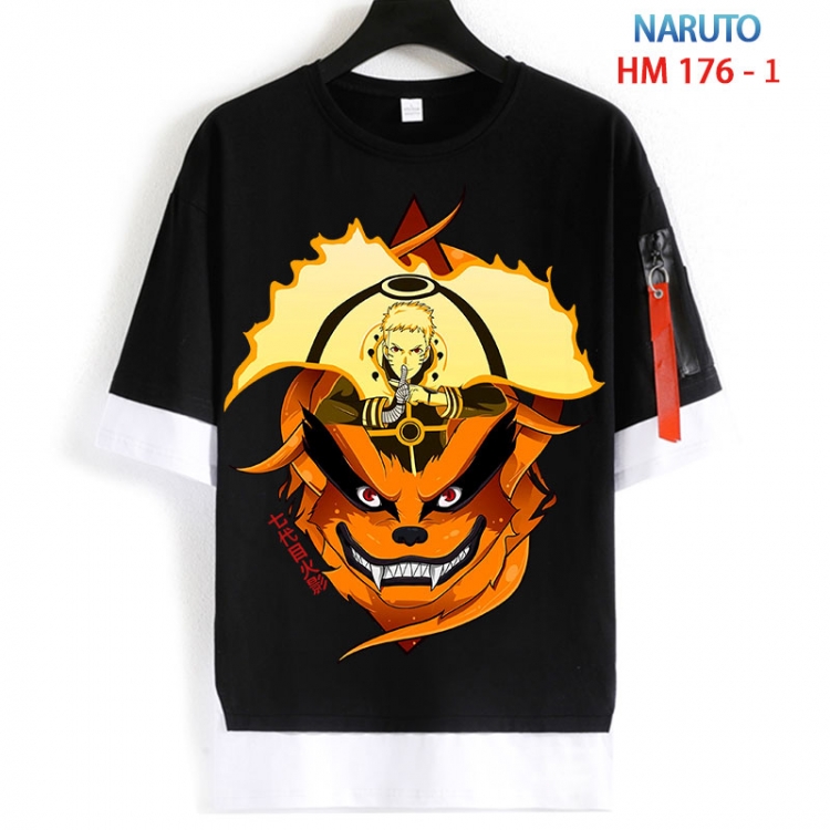 Naruto Cotton Crew Neck Fake Two-Piece Short Sleeve T-Shirt from S to 4XL HM 176 1