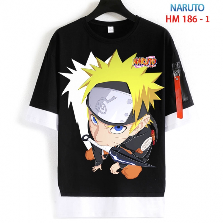 Naruto Cotton Crew Neck Fake Two-Piece Short Sleeve T-Shirt from S to 4XL HM 186 1