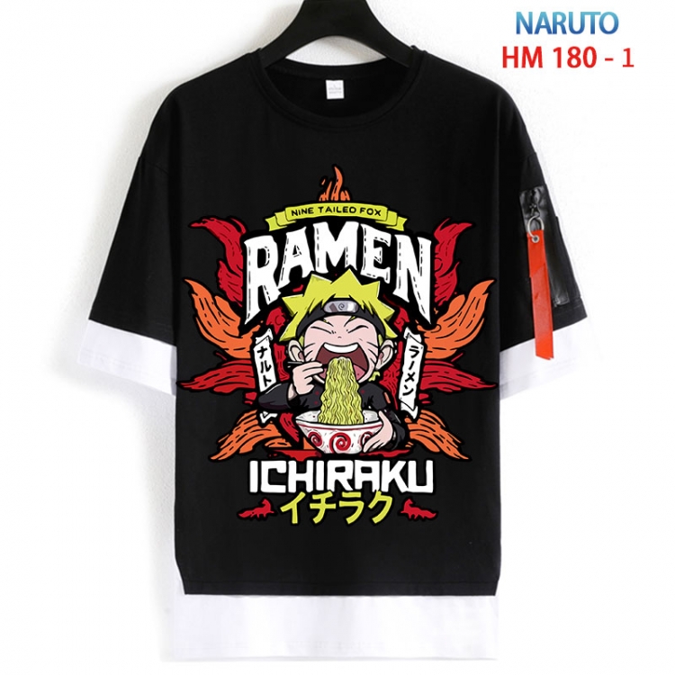 Naruto Cotton Crew Neck Fake Two-Piece Short Sleeve T-Shirt from S to 4XL HM 180 1