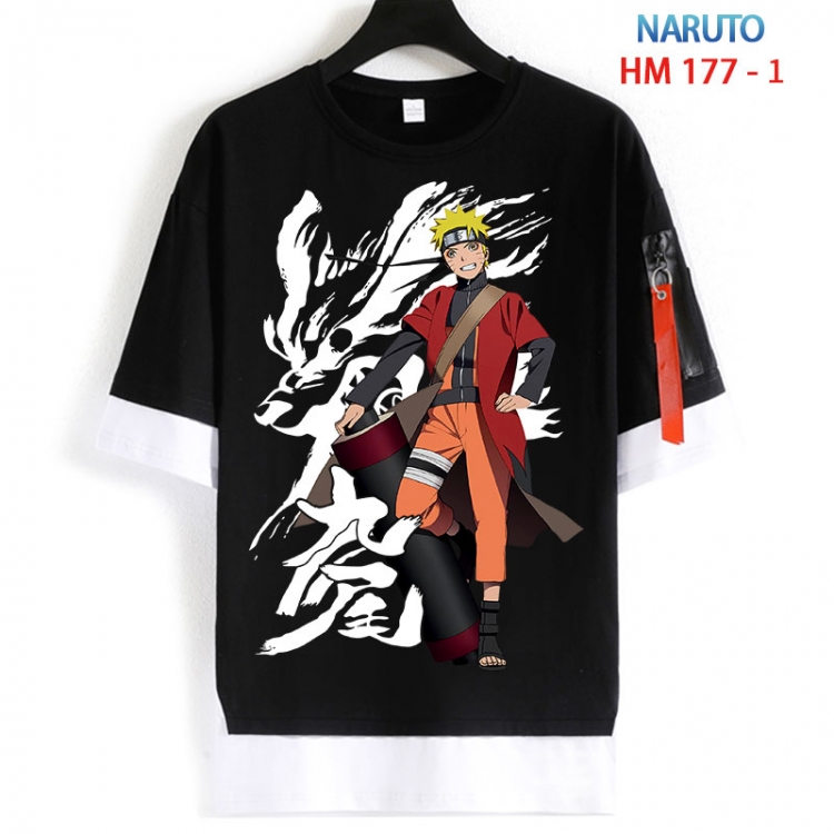 Naruto Cotton Crew Neck Fake Two-Piece Short Sleeve T-Shirt from S to 4XL HM 177 1