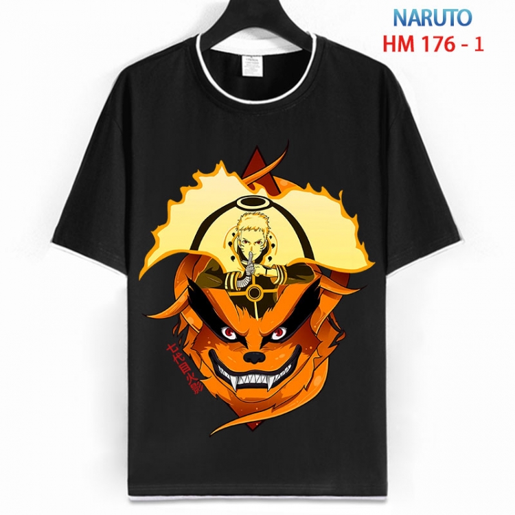 Naruto Cotton crew neck black and white trim short-sleeved T-shirt  from S to 4XL  HM 176 1