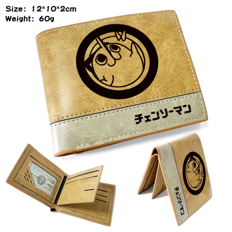 Chainsaw man Anime high quality PU two fold embossed wallet 12X10X2CM 60G