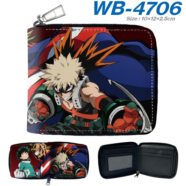 My Hero Academia Anime color short full zip folding wallet 10x12x2.5cm WB-4706A