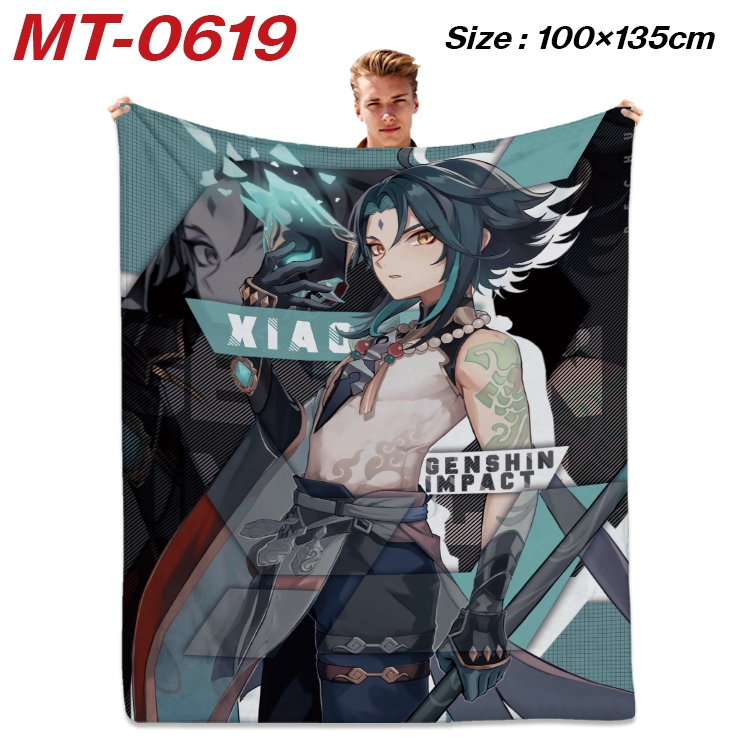 Genshin Impact  Anime flannel blanket air conditioner quilt double-sided printing 100x135cm MT-0619