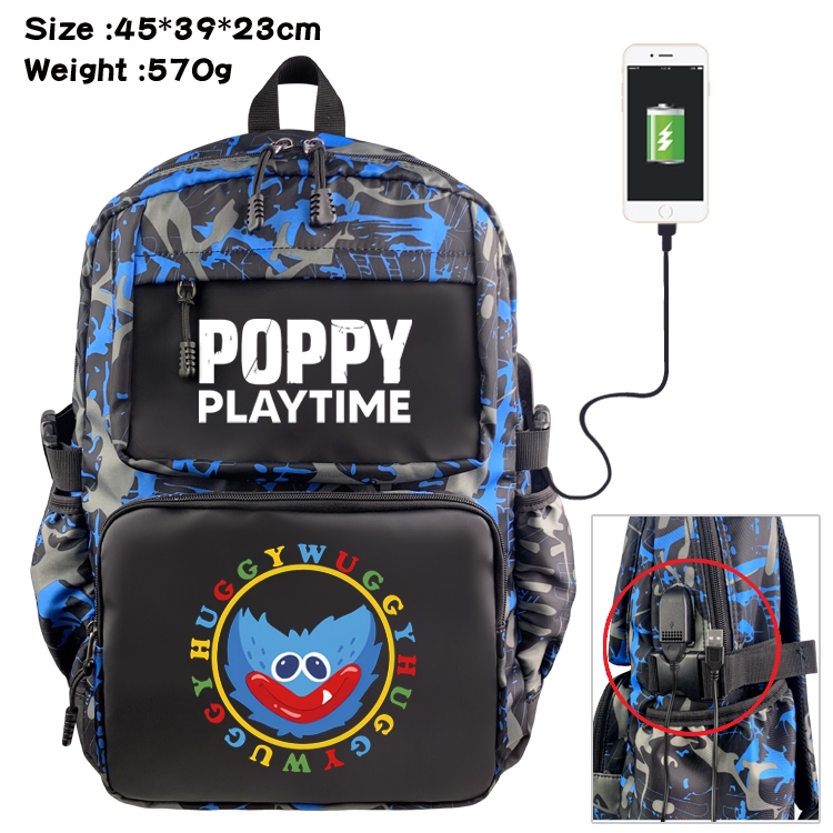 Poppy Playtime Anime waterproof nylon camouflage backpack School Bag 45X39X23CM