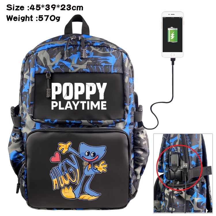 Poppy Playtime Anime waterproof nylon camouflage backpack School Bag 45X39X23CM