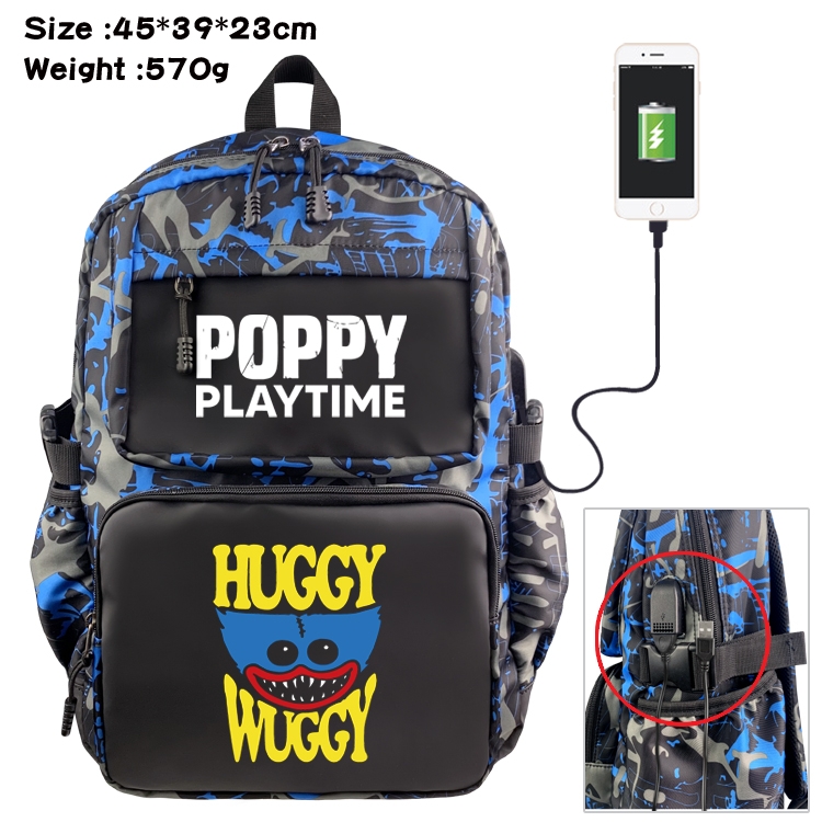 Poppy Playtime Anime waterproof nylon camouflage backpack School Bag 45X39X23CM