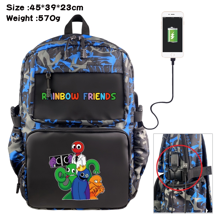 Rainbow Friend Anime waterproof nylon camouflage backpack School Bag 45X39X23CM