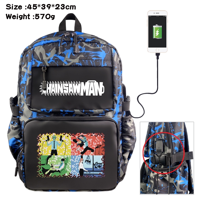 Chainsaw man Anime waterproof nylon camouflage backpack School Bag 45X39X23CM