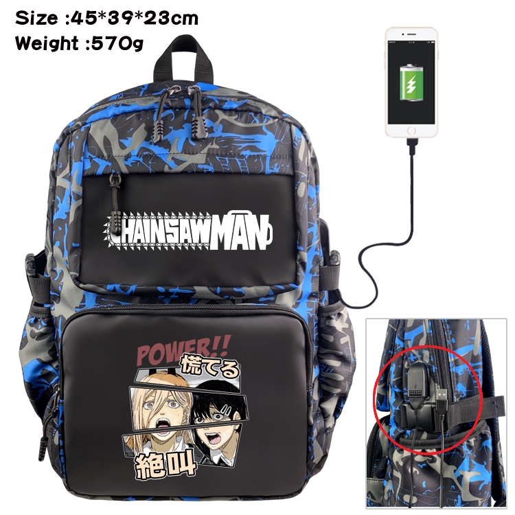 Chainsaw man Anime waterproof nylon camouflage backpack School Bag 45X39X23CM