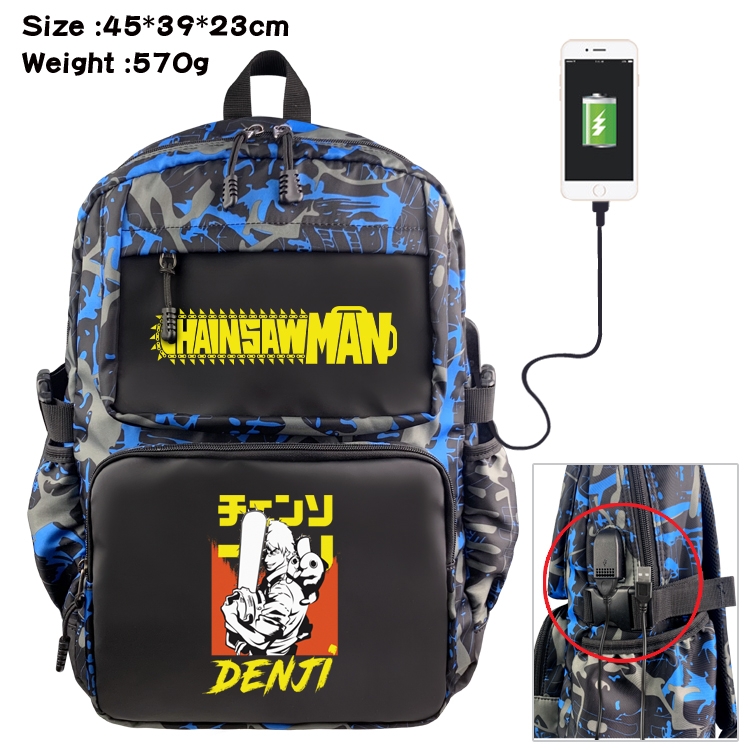 Chainsaw man Anime waterproof nylon camouflage backpack School Bag 45X39X23CM