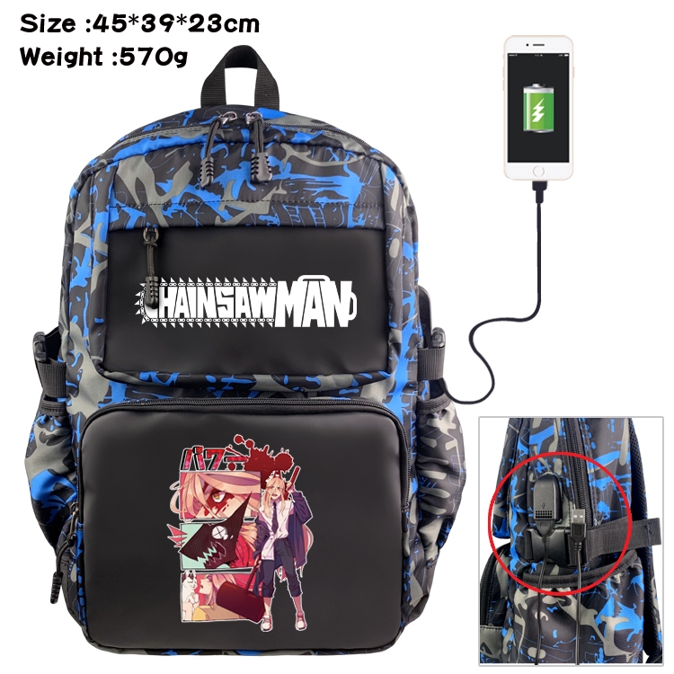 Chainsaw man Anime waterproof nylon camouflage backpack School Bag 45X39X23CM